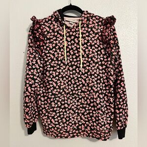 Sandy Liang Black Hoodie with Pink Floral Print